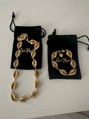 LinReve Gold Shell-Link Necklace and Bracelet Set - Gold Plated